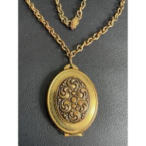 Vintage Rustic Locket Necklace 18" Chain Embossed Double Photo Pendant READ